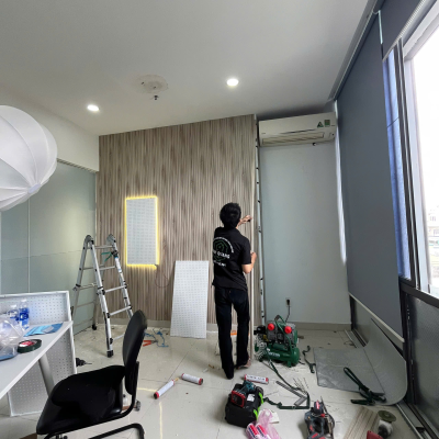 Thi công vách, nền Live siêu xinh cho căn hộ LaAtrostria Quận 2