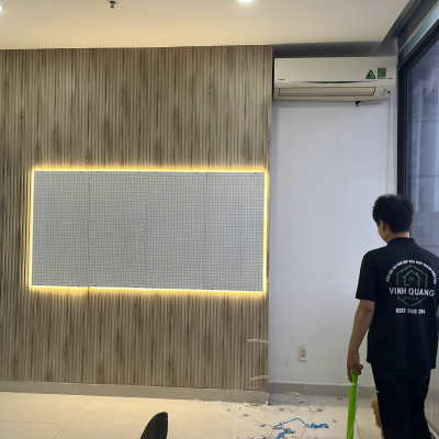 Thi công vách, nền Live siêu xinh cho căn hộ LaAtrostria Quận 2