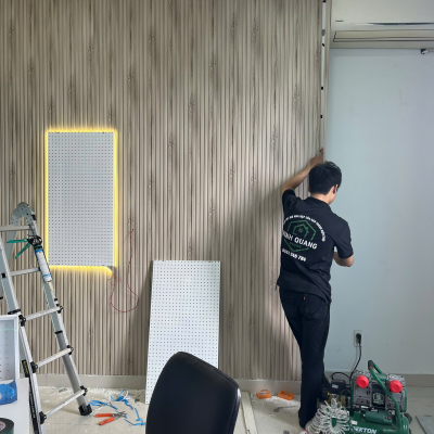 Thi công vách, nền Live siêu xinh cho căn hộ LaAtrostria Quận 2