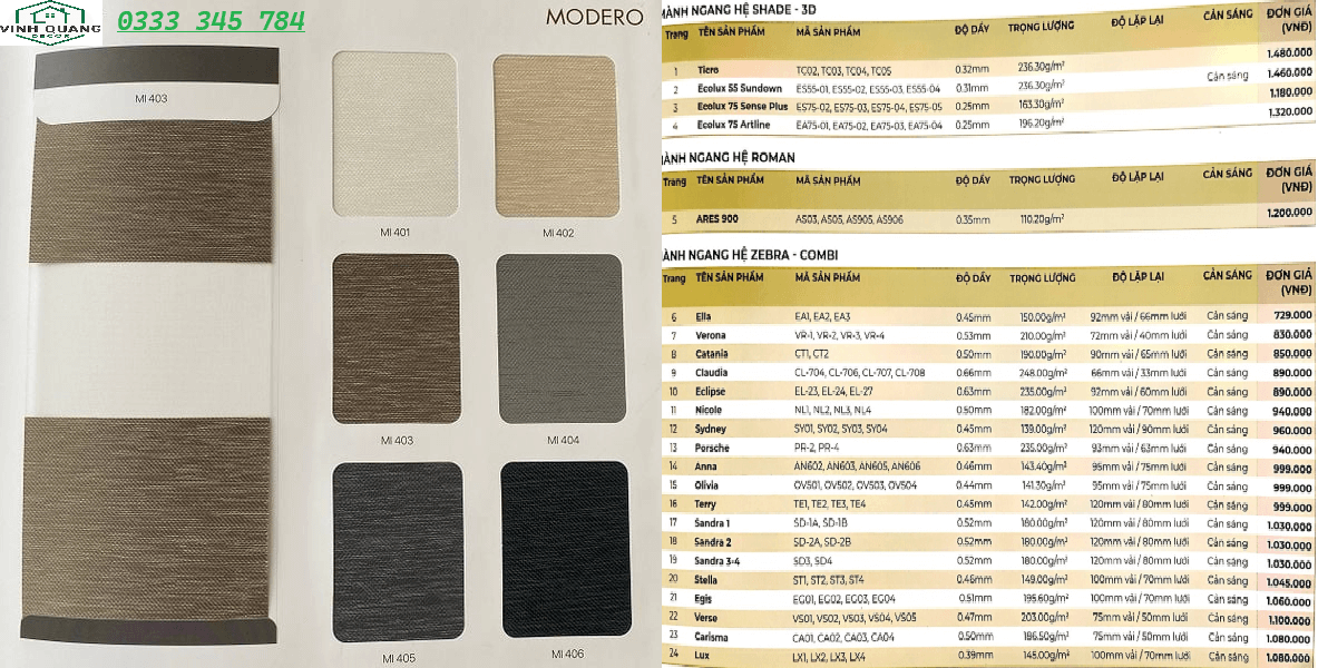 Bảng báo giá rèm cầu vồng mới nhất Vinh Quang Decor