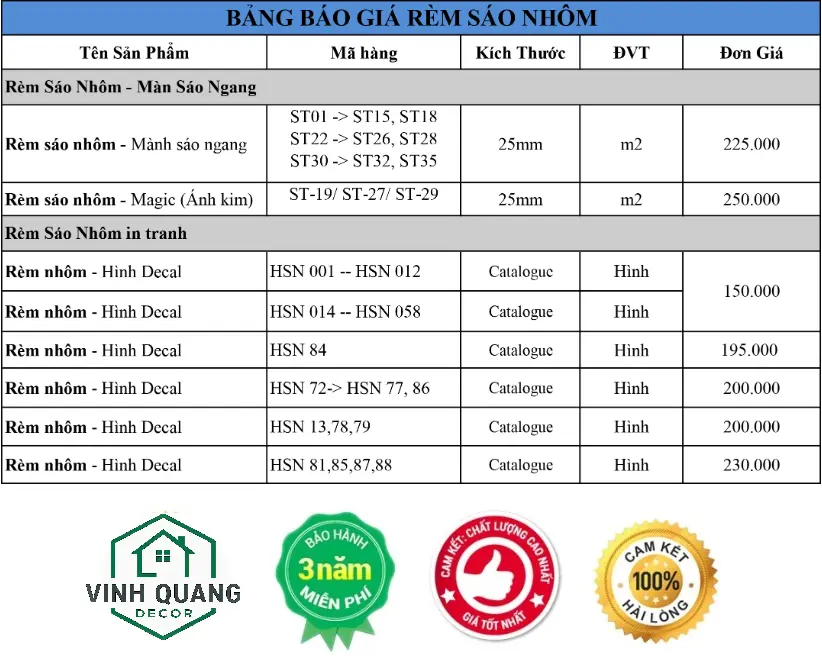 Bảng báo giá thi công màn cửa tại bình dương