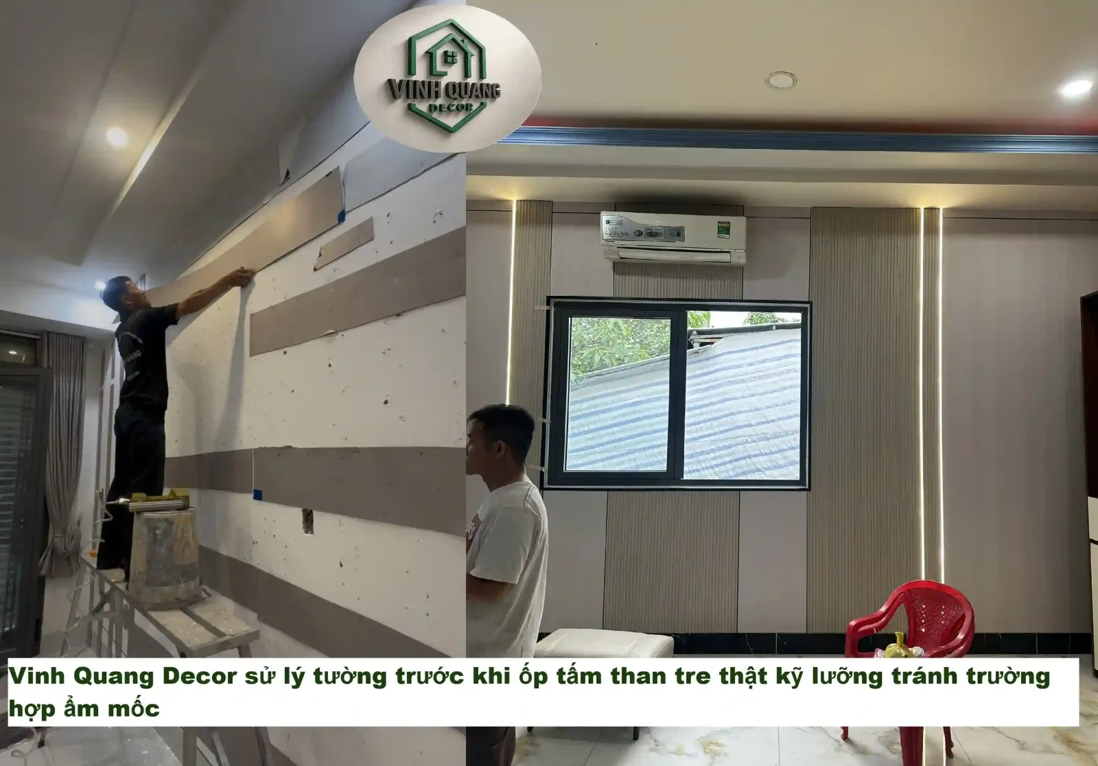 Vinh Quang Decor sử lý tường ẩm mốc trước khi ốp