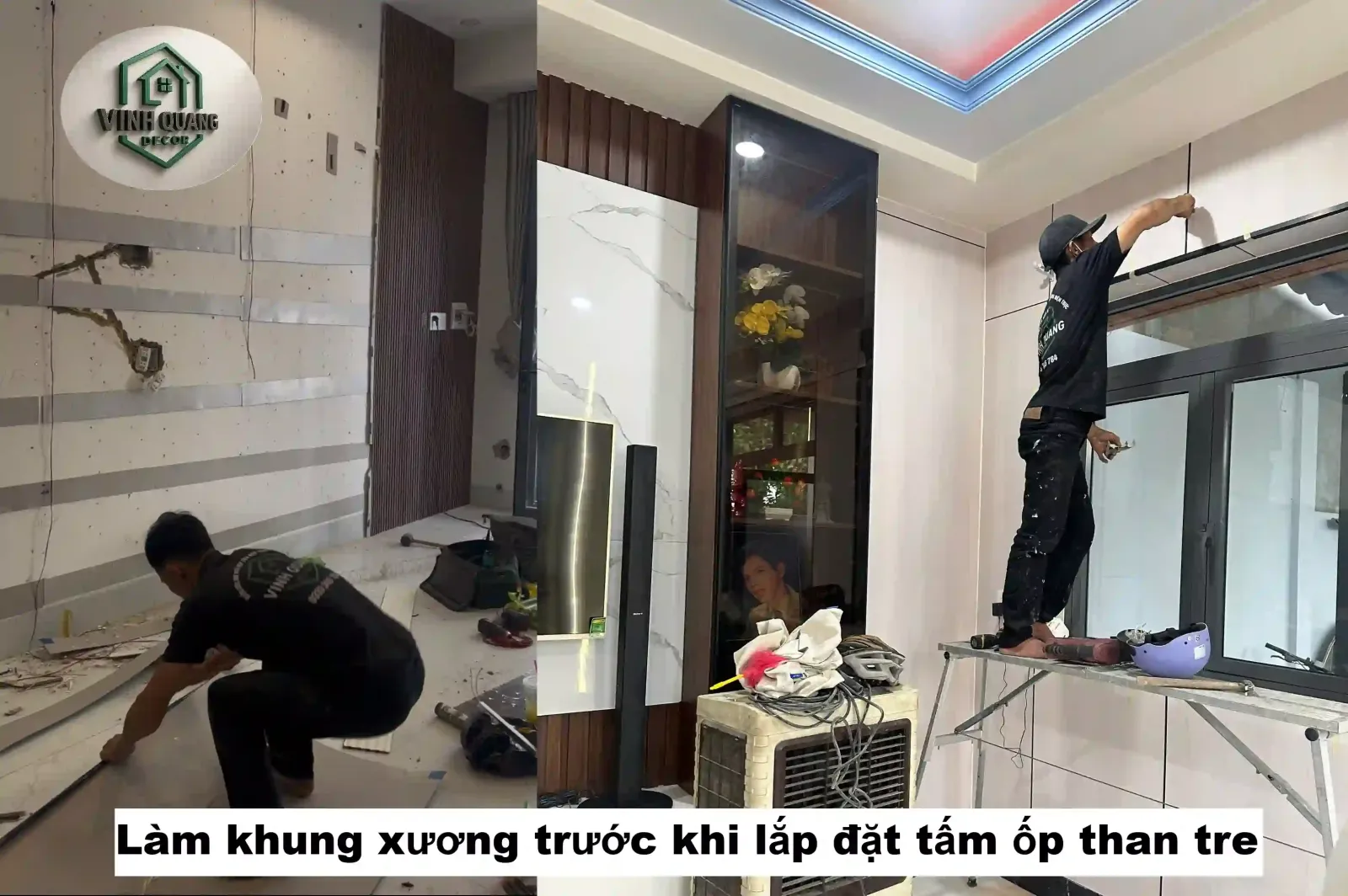 Quy trình sử lý tường trước khi thi công tấm ốp than tre