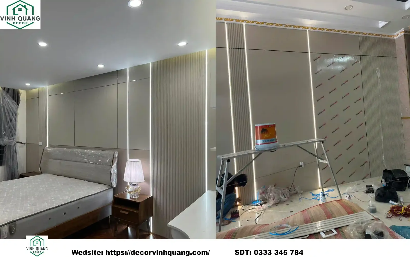 Vách đầu giường tấm ốp than tre sang trọng tại Thủ Dầu Một - Vinh Quang Decor